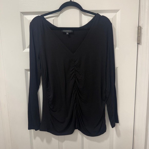 Eloquii Tops - ELOQUII‎ Black Long Sleeve Gathered V Neck Top Plus Size 14 16